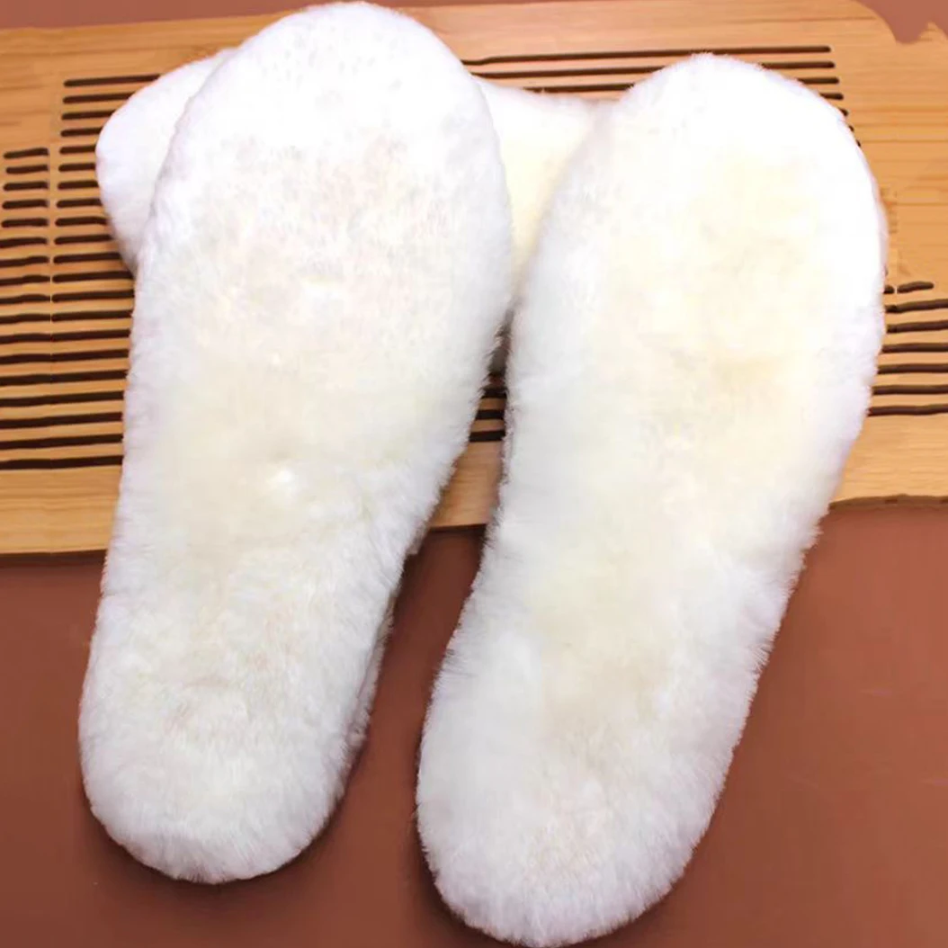 100% Natural Sheepskin Lnsoles Winte Real Fur Wool Insoles Men Women Warm Soft Thick Warm Cashmere Snow Boots Shoe Pad