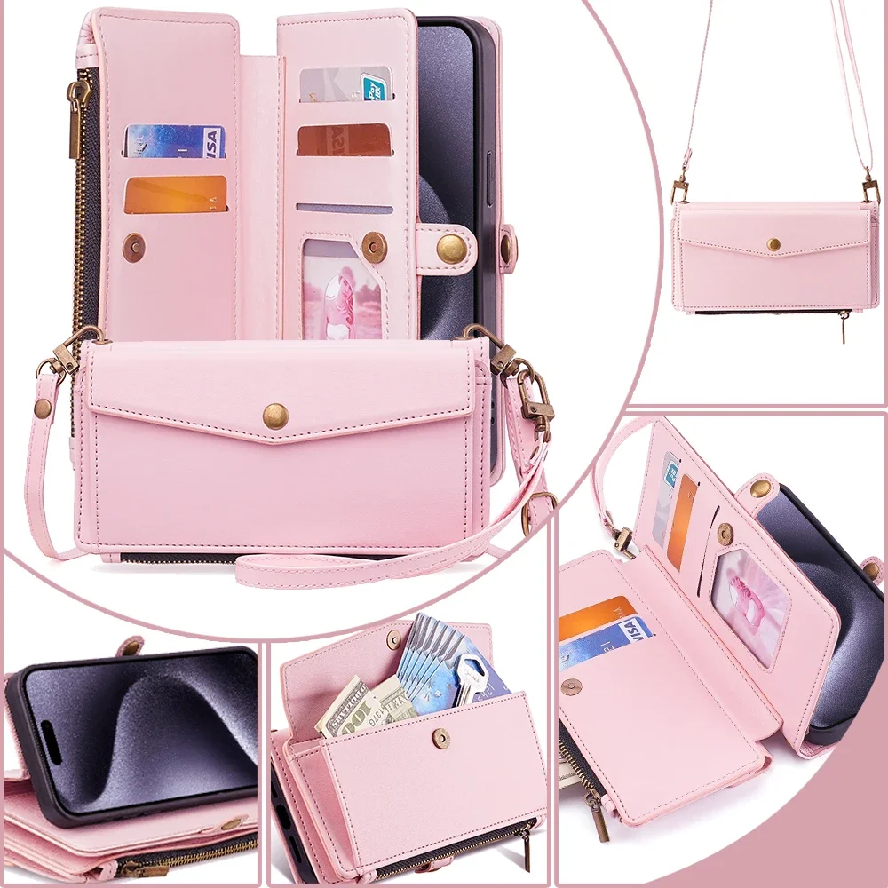 Leather Wallet Crossbody Case - Sleek Design with Multi-Model Compatibility
