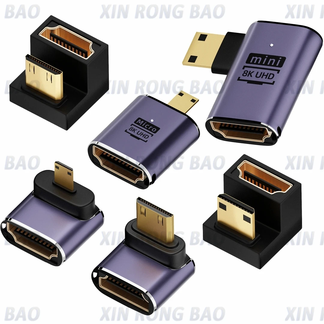Mini HD 360 Degree U-shaped Adapter Converter 180 Male to Female Angled L Converter 8K 2.1V Extension 4K 60Hz dip adapter converter power adapter