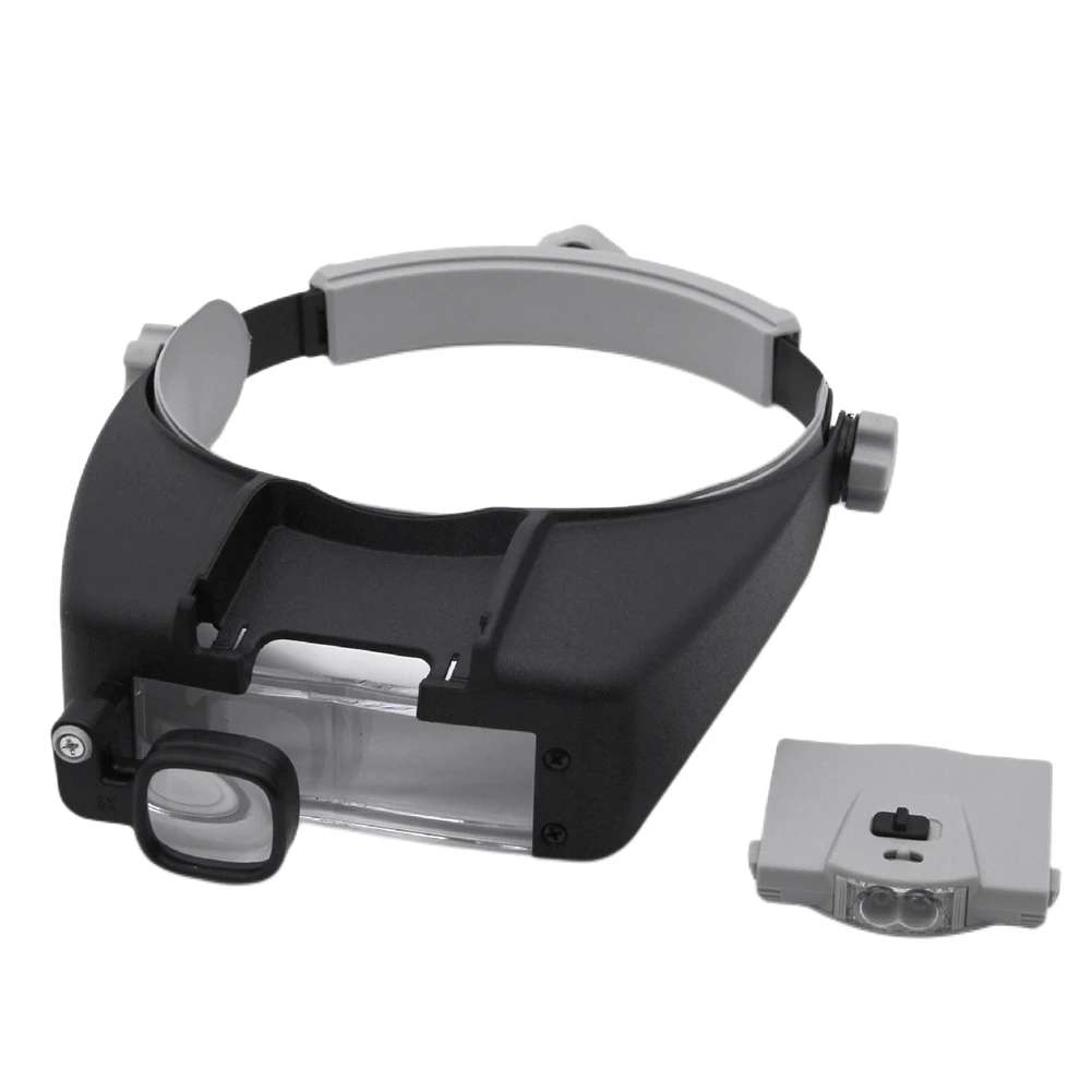 HD Glasses Magnifier Headband Helmet Magnifying Glasses Optical Glasses Len Magnifier with 3 LED Light 5 Detachable Lens