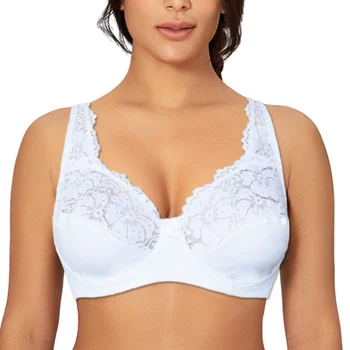 Bras For Womens Lingerie Top Female Lace Bra Underwire Plus Size Brassiere Perspective Sexy Underwear B C D DD E F Cup 1