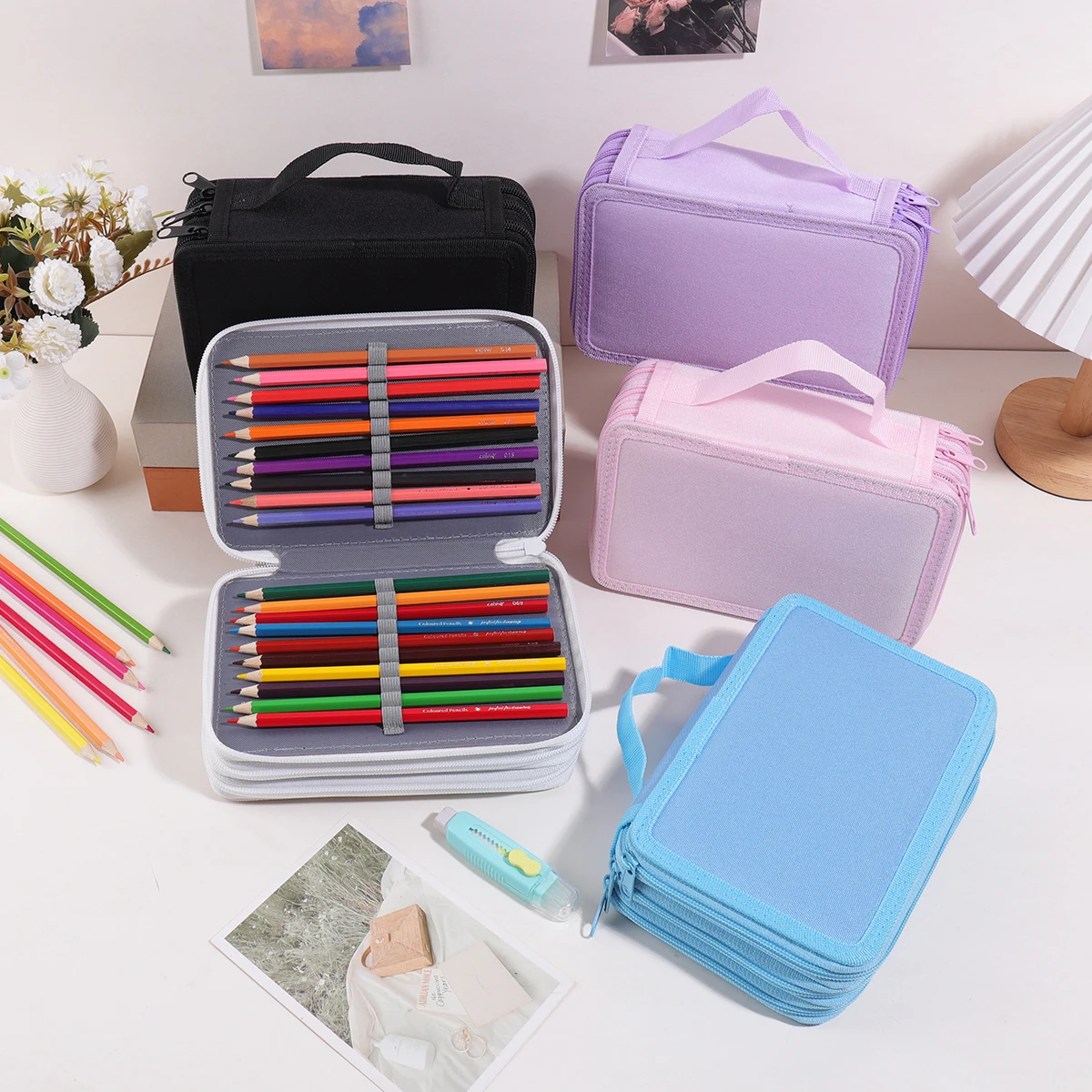 Multi-Layer Large Capacity Pencil Case with Handle - Organized Storage Solution