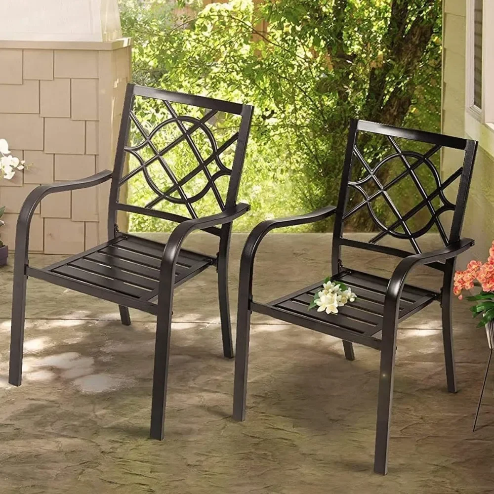 Wrought Iron Outdoor Dining Chairs 300 Lbs Patio Metal Stackable Chair with Armrest for Backyard Garden Poolside