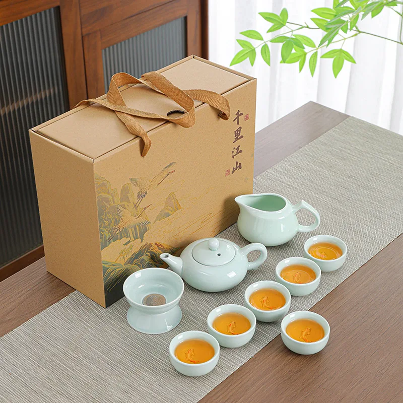 Chinese Kung Fu Teaset Ceramic Household Teapot Set Outdoor Travel Tea Cups of Tea Ceremony Teacup Fine Gifts Accessories
