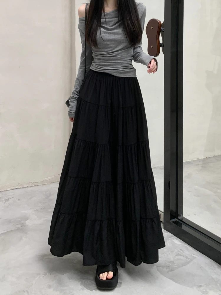 idang club★韓国★大人気 school skirt 3色 Matakawa Spring Summer Long Skirt Solid Korean Fashion A