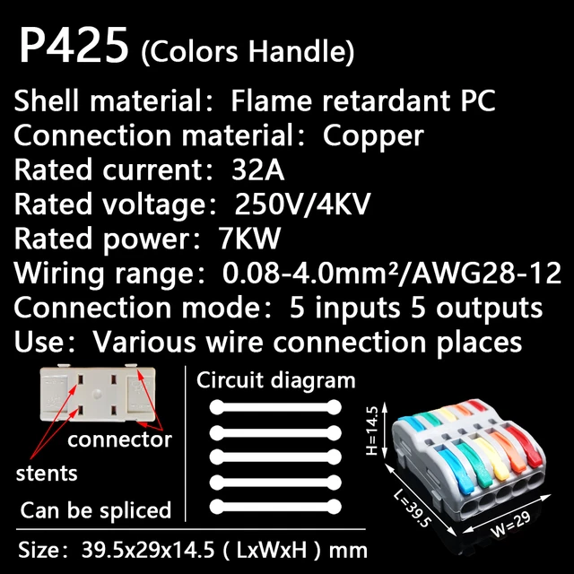 Mini Fast Wire Cable Connectors Universal Compact Conductor Spring Splicing Wiring Connector Push-in Terminal Block P421 F12 P425 (Colors Handle)