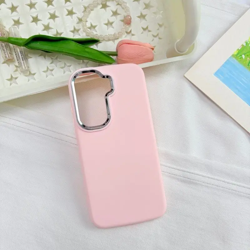 Enhanced Product Title: 
Simple Solid Color Electroplated Lens Frame Matte Silicone Shockproof Phone Case