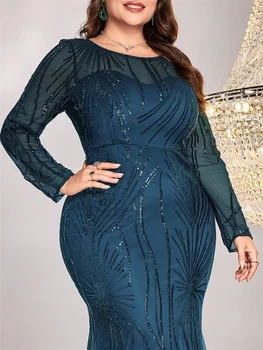فساتين سهرة أنيقة بأكمام طويلة مزينة بالترتر مقاس كبير للنساء حورية البحر فساتين كوكتيل طويلة للحفلات الرسمية 6