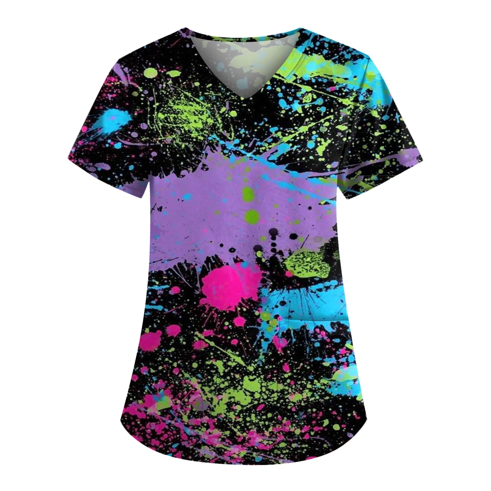 

Tops Plus Size Cute Printed Scrub Working Uniform Tops For Women V-Neck Short Sleeve Fun T-Shirts Workwear Tee With Pockets 여성옷
