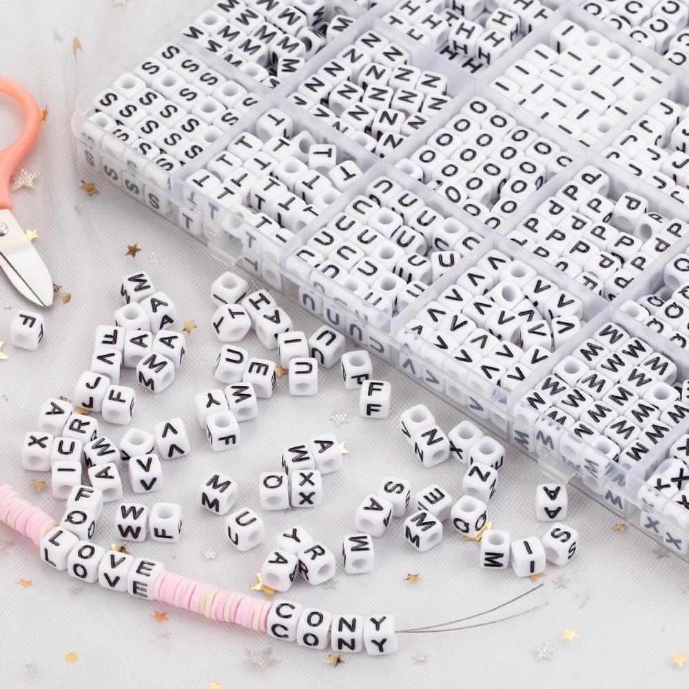 100 500pcs 6X6mm Black A Z Acrylic Alphabet Letter Square Spacer Beads