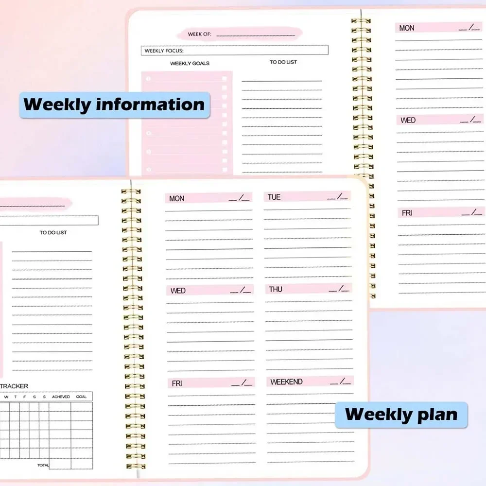 Agenda Settimanale A5 con Spirale, Planner Giornaliero Semplice ed Elegante, Taccuino Portatile per Studio, Scuola, Ufficio, Appunti, Budget, Planner Mensile - immagine 4