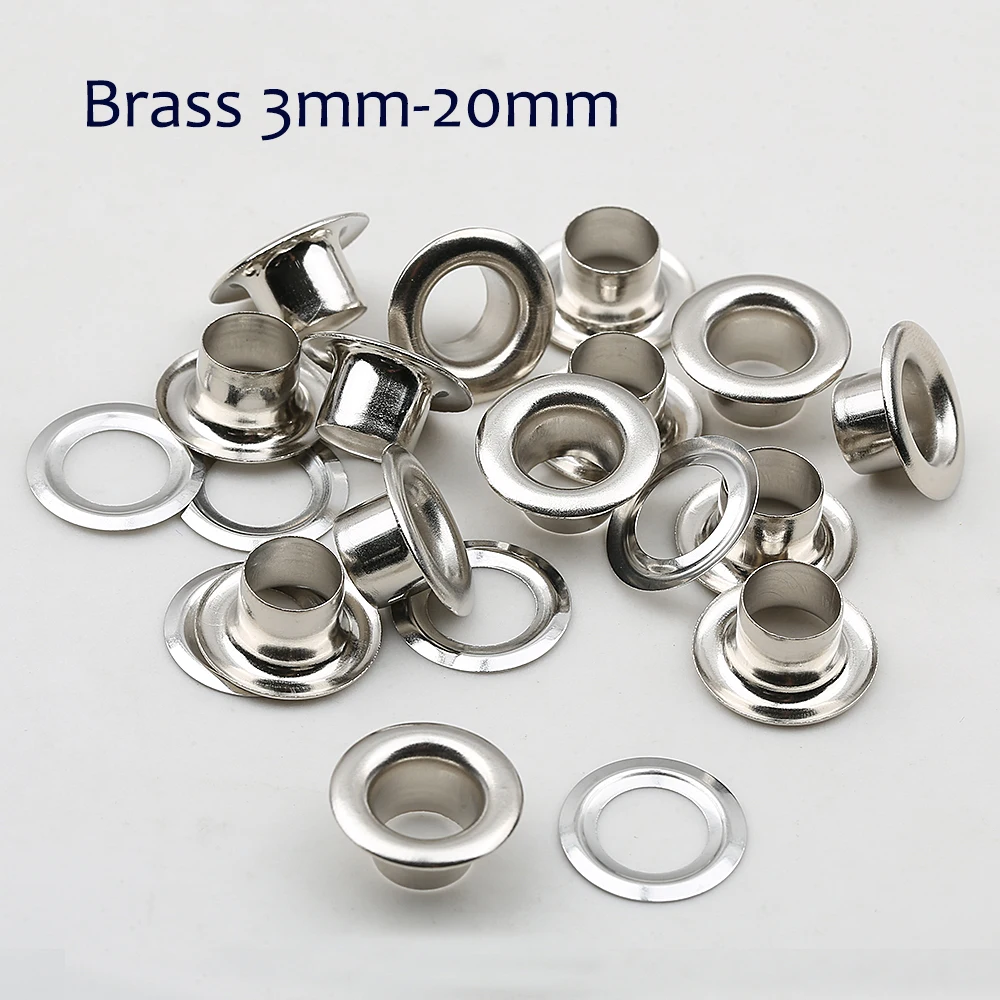 

100sets Silver 3mm-20mm Brass Eyelet with Washer Leather Grommet Round Eye Rings For Shoes Bag Belt Hat Curtain Scrapbooking