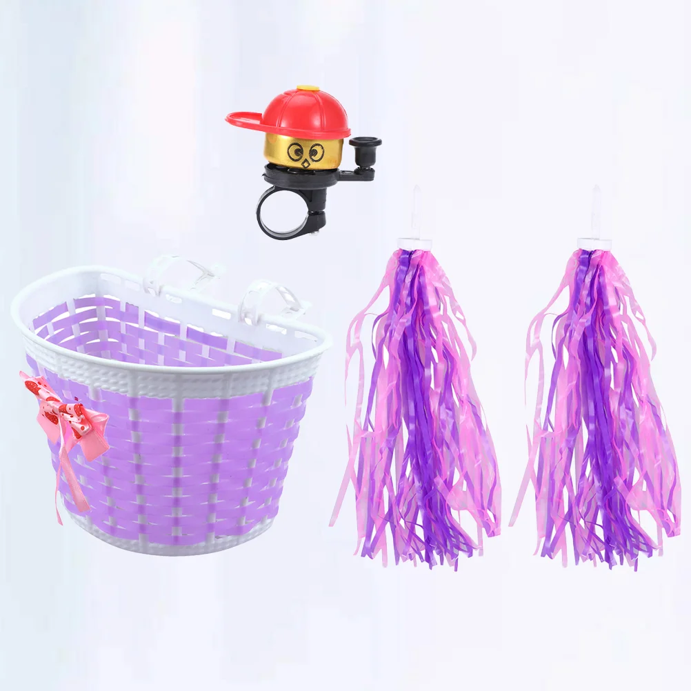 

4 Pcs Scooter Accessories Bike Handlebar Basket Bell with Bells Streamers Storage Toddler Child