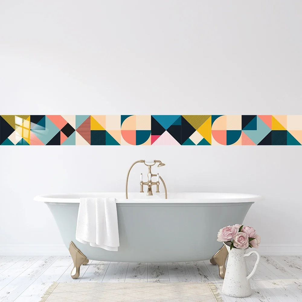 Wall Sticker Colorful Geometric Pattern Tiles Kitchen Backsplash Oil-proof Bathroom Home Decor Self-adhesive Art Wall Decals wall stickers self adhesive stickers self adhesive wallpaper vinyl wallpaper kitchen wall sticker adhesive wallpaper oil proof film decorative tile stickers