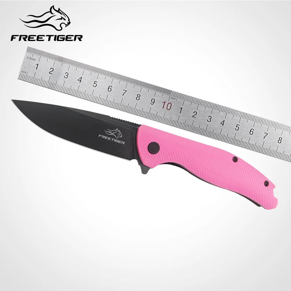 

Складной нож FREETIGER FT801, черный карманный Клинок с розовой ручкой, для кемпинга, охоты, выживания, пешего туризма, повседневные инструменты