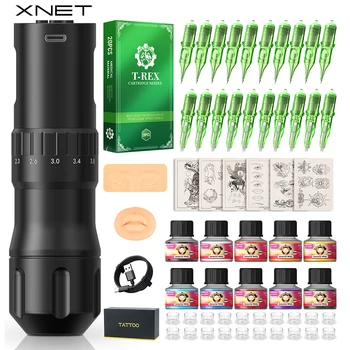 XNET Gear370 Macchina per tatuaggi wireless Kit completo 7 colpi Motore coreless Batteria 1600mAh Set di penne per tatuaggi per principianti per body art