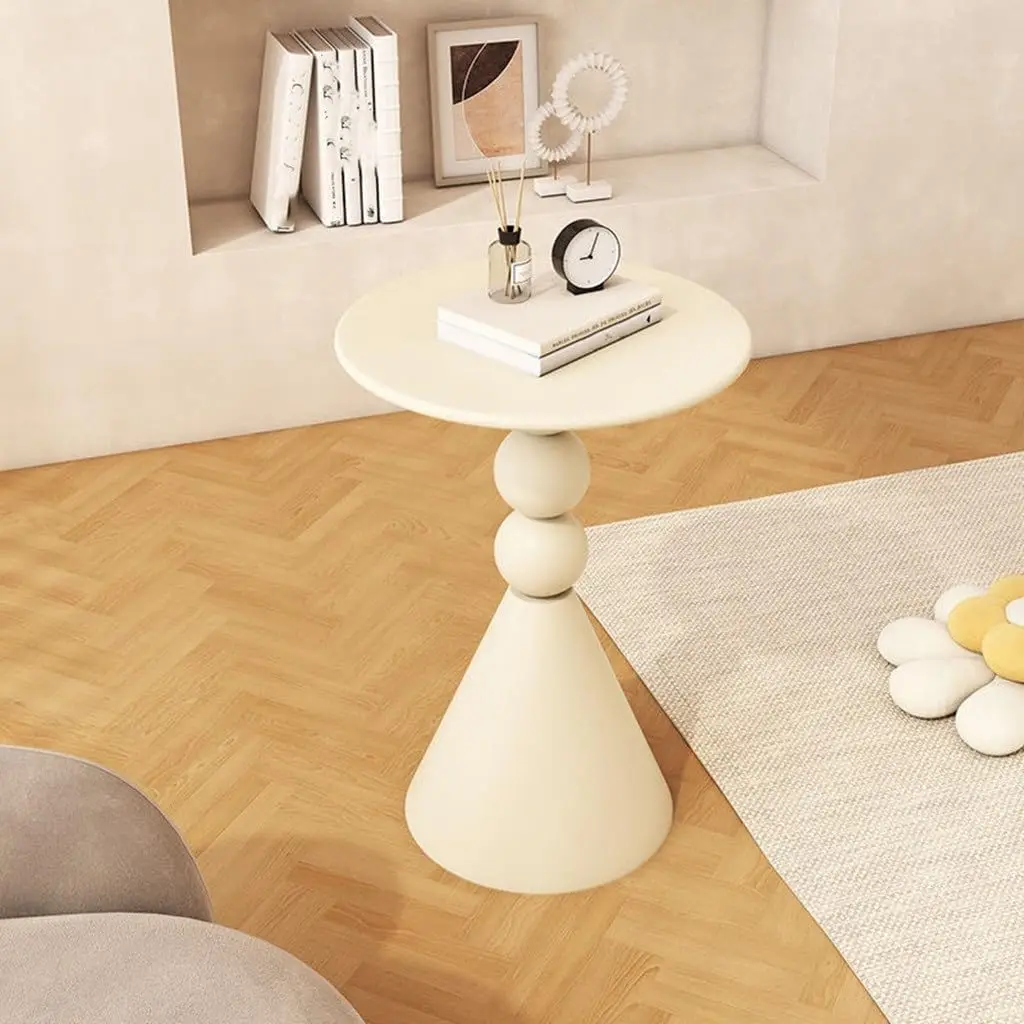 White Pedestal Side Table for Small Spaces, Metal Round Unique End Tables Living Room Modern Corner Accent Table, Martini Table