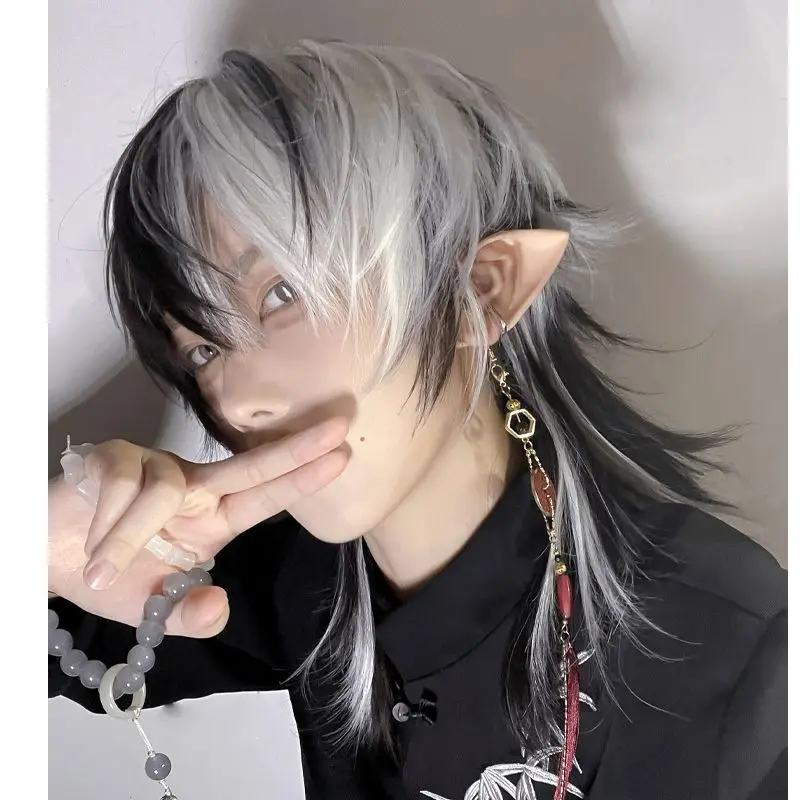 Synthetic Straight Anime Men Wig with Bangs for Daily Party Cosplay