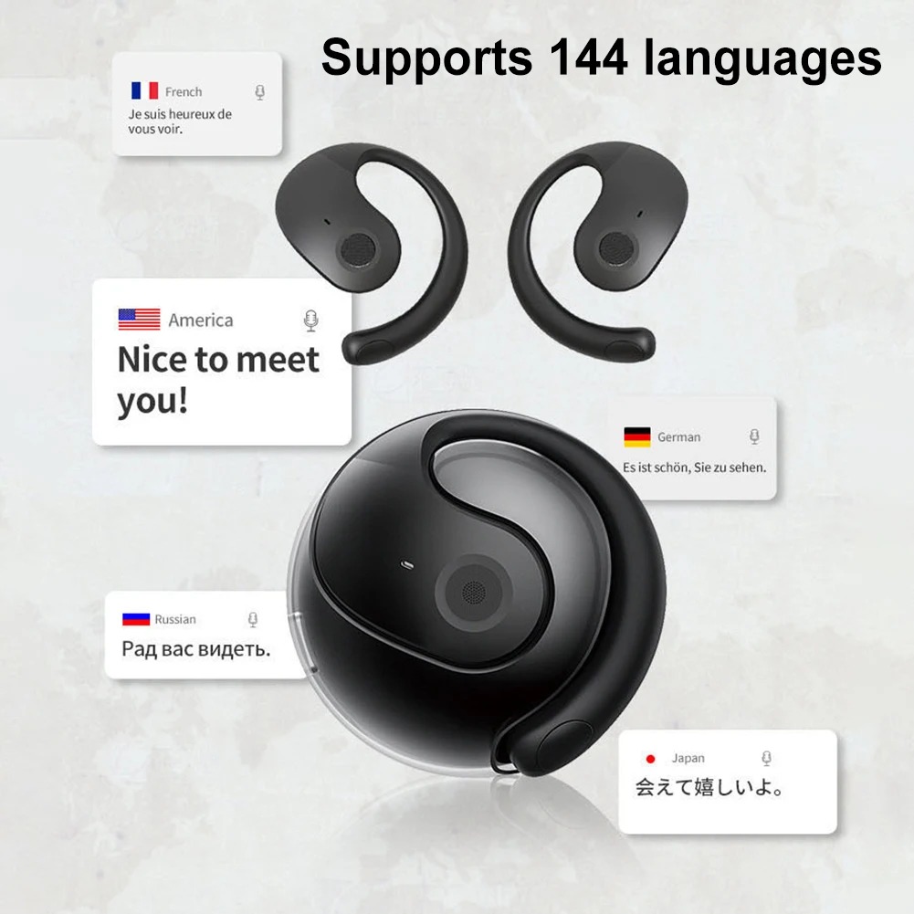 Wireless BT AI Real-time Voice Translation Earphones 144 Languages Smart Ear Headphone Translator for Business Travel Learning