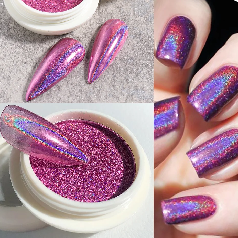 Nail Powder Nail Glitter Nail Pigment Nail Decoration Nail Decorations Holographic Nail Powder Laser Glitter Chrome Pigment Rubbing Dust Mirror Design Nail Polish Decor Charm Nails Accessories Flash