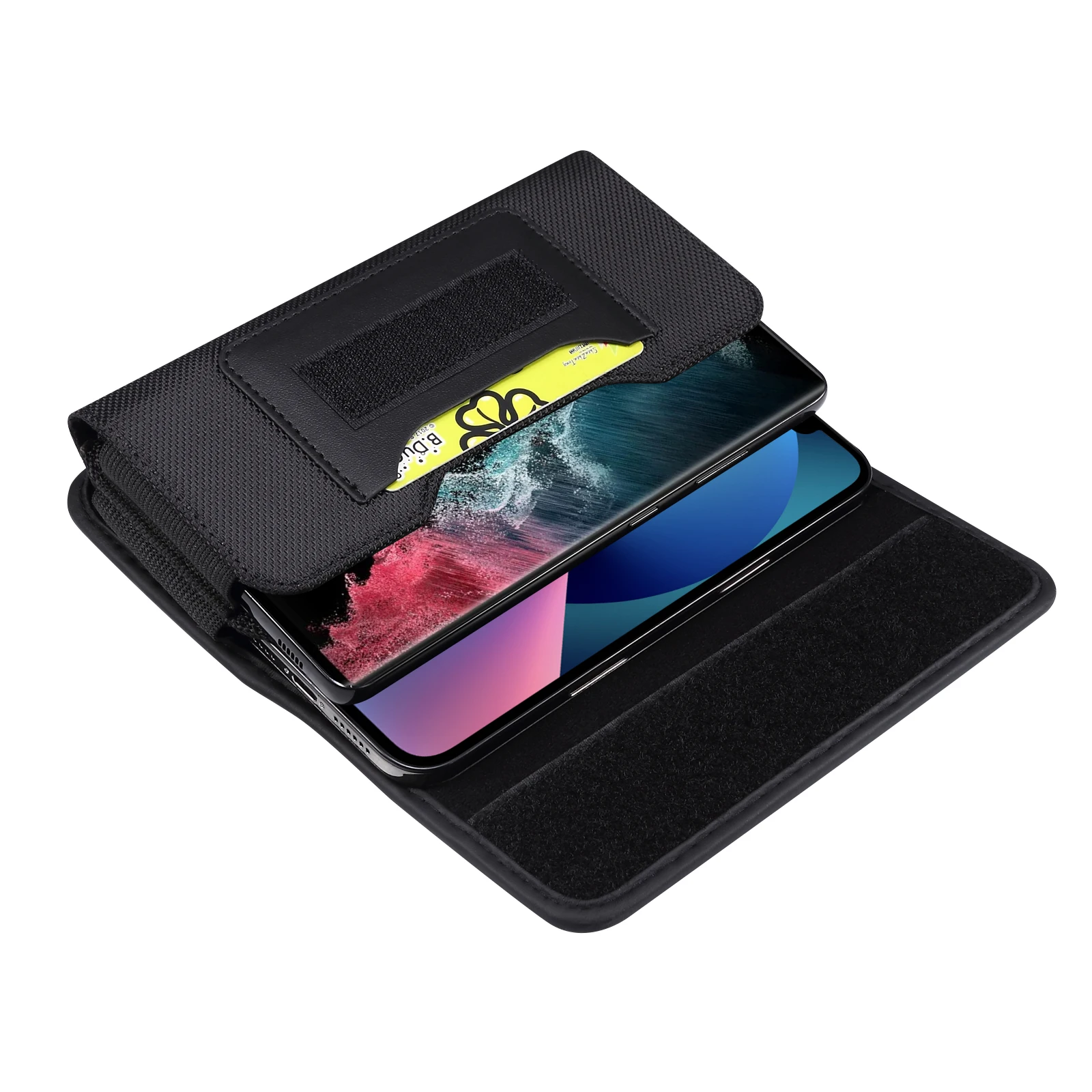 FULAIKATE 6,7-6.9 ”Universal Telefon Tasche für iPhone 13 Pro Max Horizontale Taille Beutel mit Karte Tasche 2 schichten Durable Holster – Detail 5
