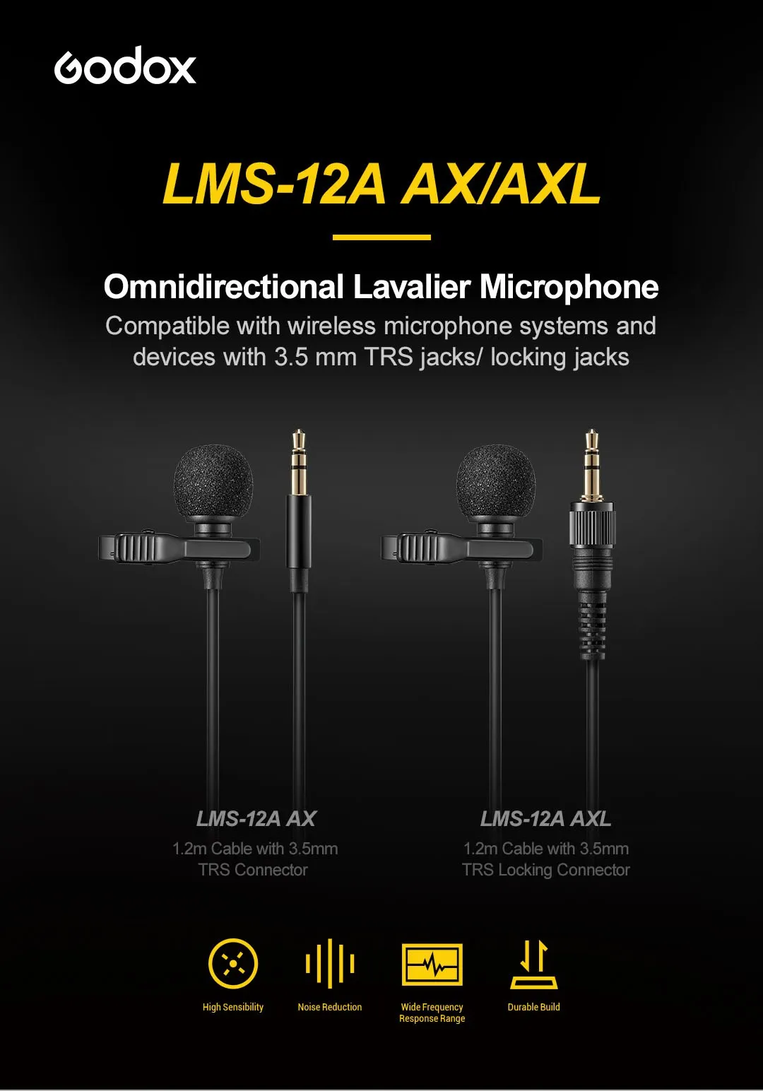 Godox LMS-12A AX AXL Omnidirectional Lavalier Microphone Compantible with Wirele