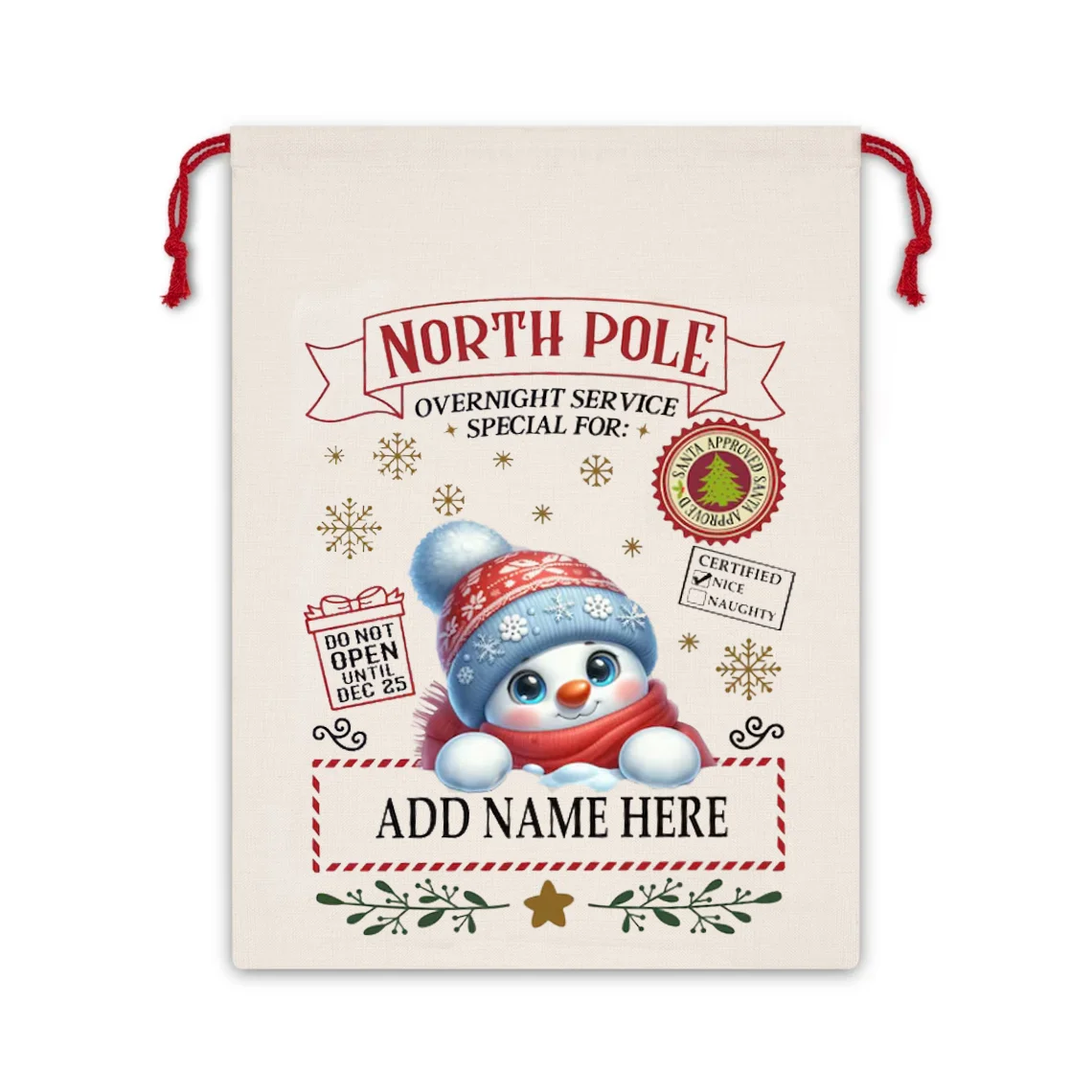 Personalized Name snowman Christmas Gifts Bag for kids Christmas Stocking Name Santa Sack gift Ornament 30x40cm gift bags