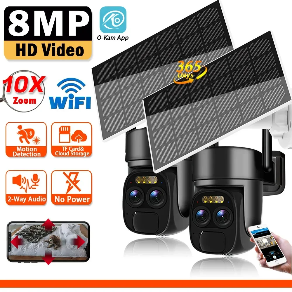 Wifi Ptz Camera Smart Home Outdoor Wireless Solar Ip Camera 8Mp Hd Batteria Integrata Videocamera Di Sorveglianza Standby A Lungo Termine