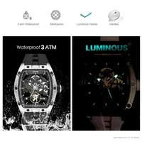 MEGIR Men's Automatic Mechanical Watch with Stainless Steel Case Silicone Band Skeleton Dial Waterproof Sport Wristwatch 5