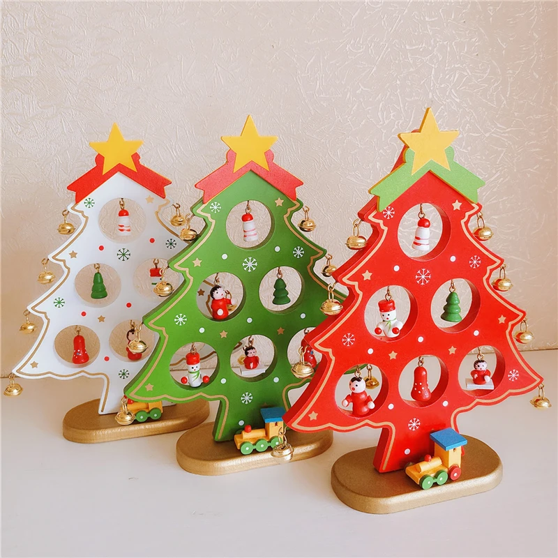 Mini Wood Christmas Tree Decoration Gift Cute Home Desktop Office Decor Party DIY Gift New Year Children Present 2025 New