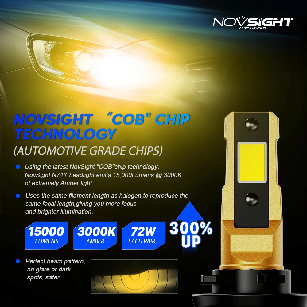 LED Car Lights LED Lights LED Bulbs LED Headlights LED Car Headlights NOVSIGHT H11 LED Headlights For Car LED H7 H1 9005 HB3 9006 HB4 With Fan 12V Auto Headlamp Light Bulbs 3000K 36W 7500LM