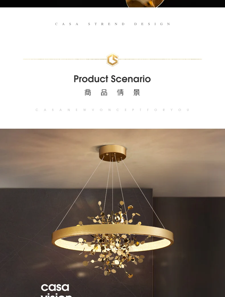 Description Picture 5 of itemModern Art Ring LED Pendant Lights Living Room Table Restaurant Chandelier Bedroom Coffee Interior Home Decor Gold Light Fixture