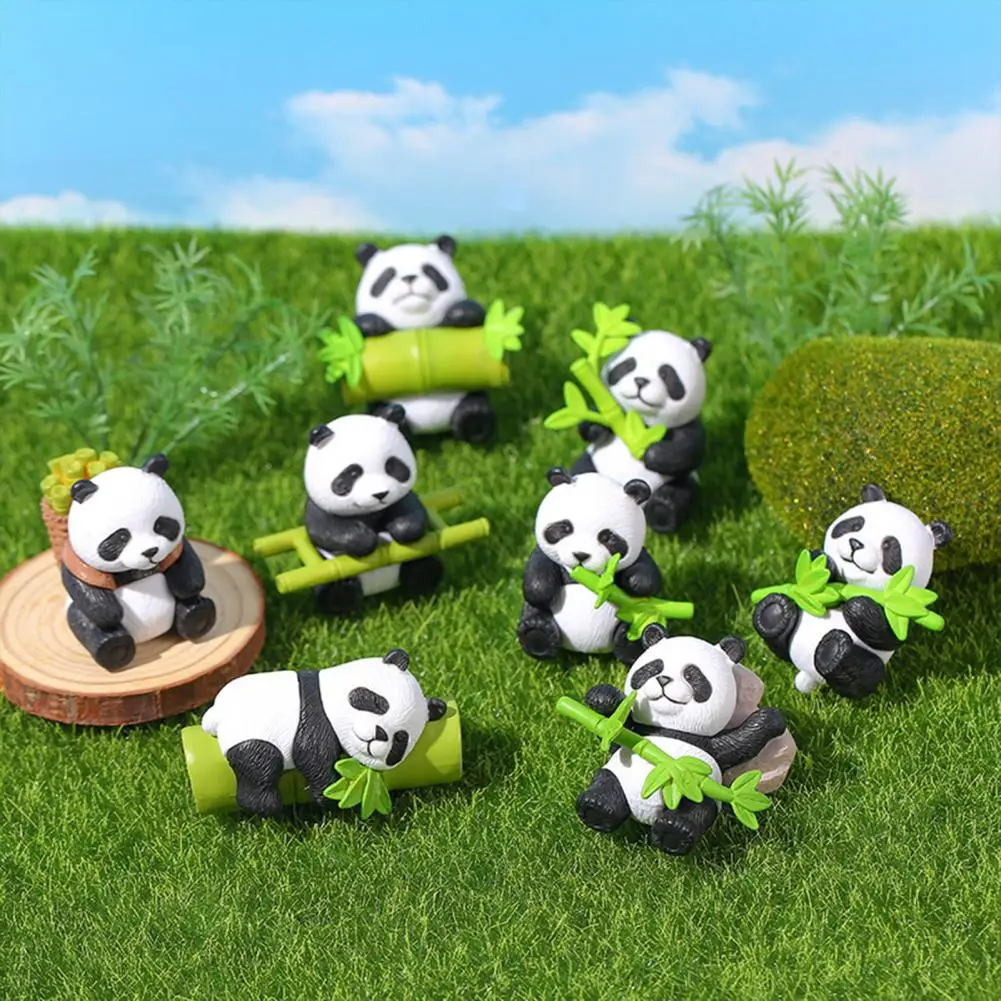 Panda Collectible Toy Bamboo Panda Figurine Set Resin Toy Model Sculptures for Cake Toppers Desktop Ornaments Festival Gifts 8