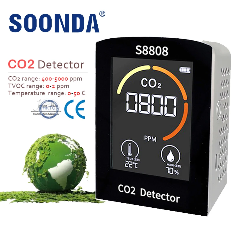 Misuratore Di Sensore Di Co2 Ricaricabile Digitale 4 In 1 Misuratore Di Qualità Di Co2 Dell'Aria Tester Del Sensore Di Umidità Della Temperatura Rilev