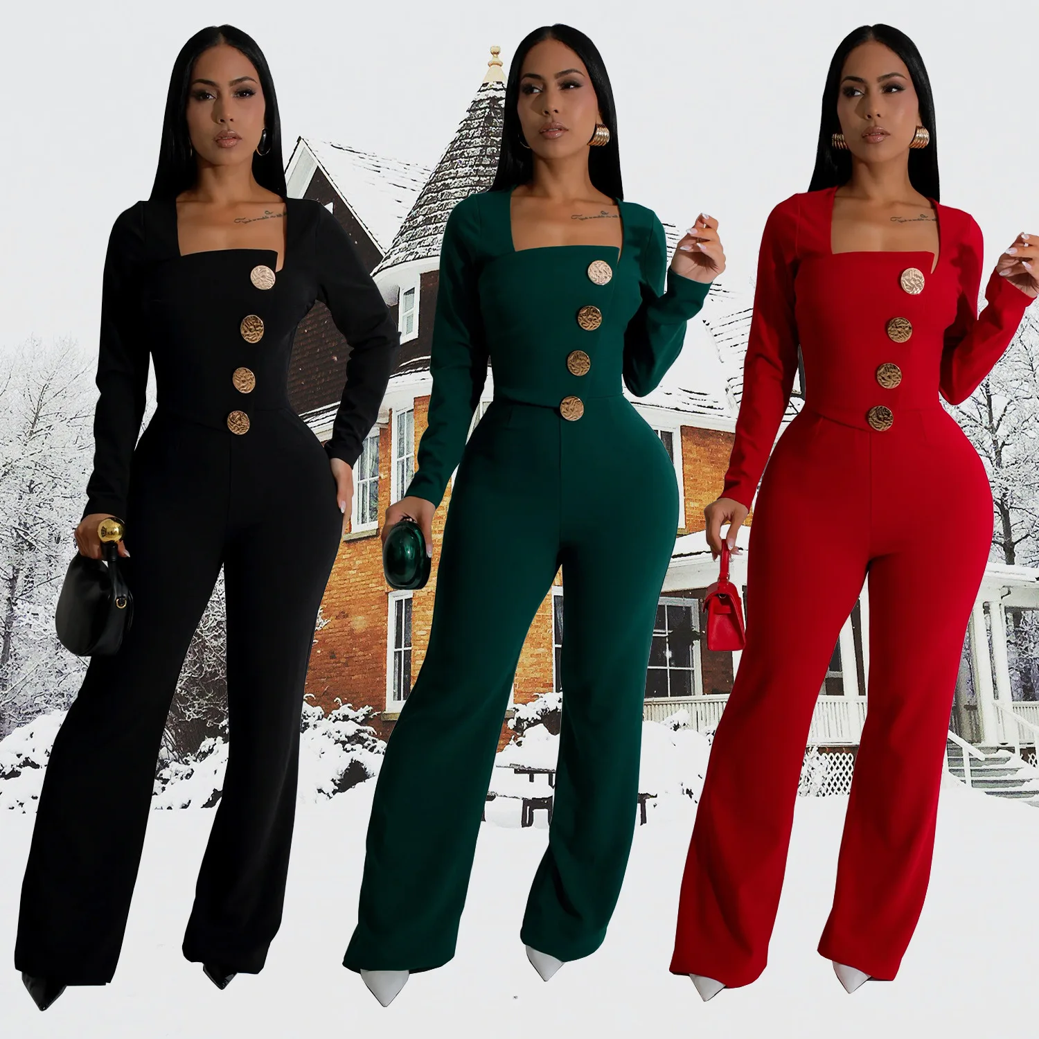 Slim-Fitting Long Sleeve Jumpsuit 7 Slim-Fitting Long Sleeve Jumpsuit