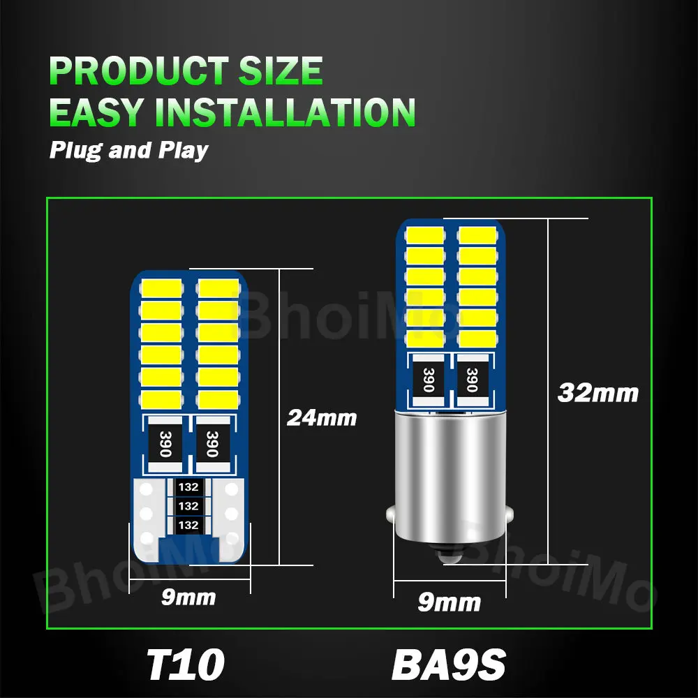 BhoiMo 2PCS 12V 24V C5W T10 BA9S  28mm 31mm 36mm 39mm 41mm C10W ׸ Ʈ ڵ Led  ȣ    Ķ