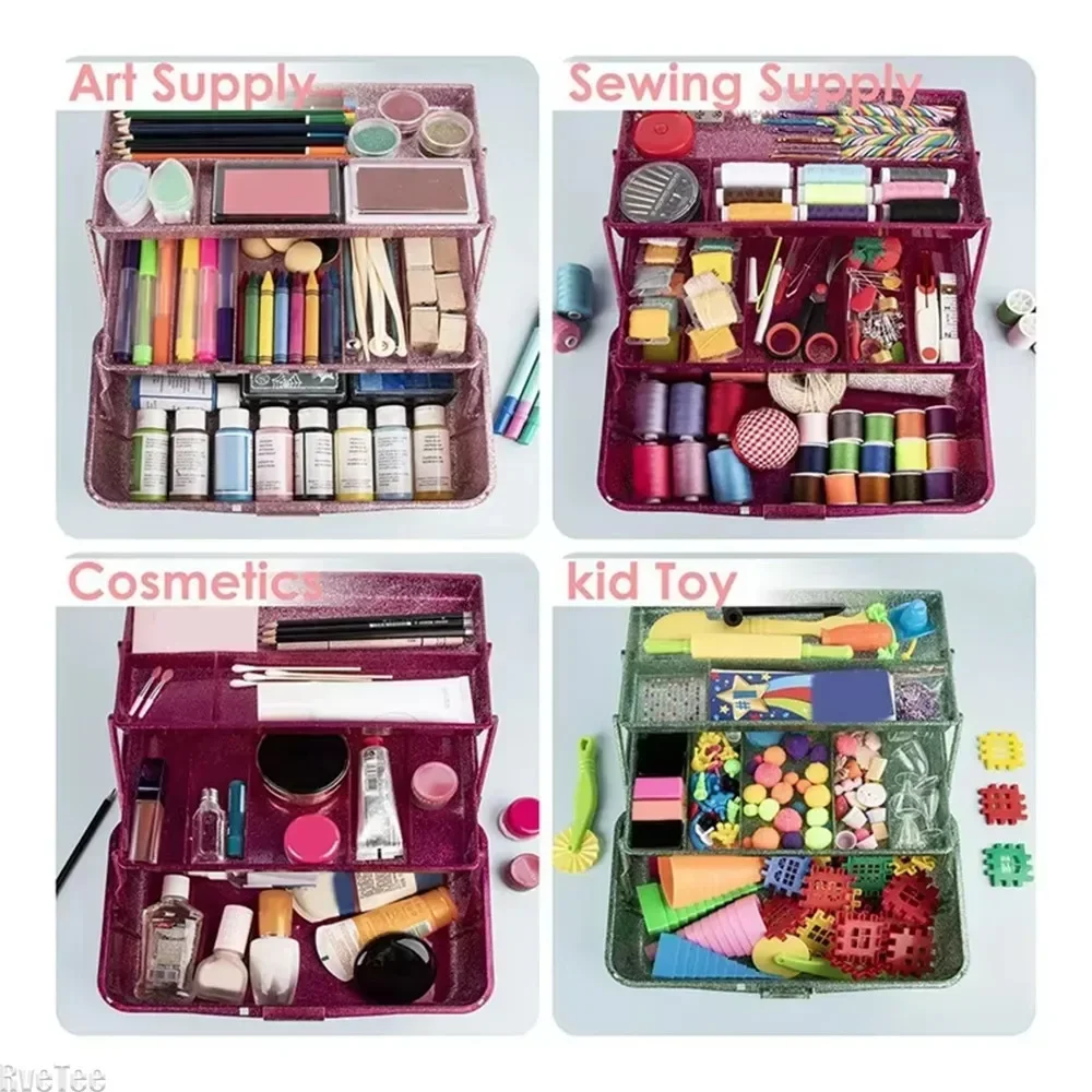 Foldable Handheld All-Glitter Beauty Cosmetics Storage Box with Handle – Large-Capacity Makeup Toolbox