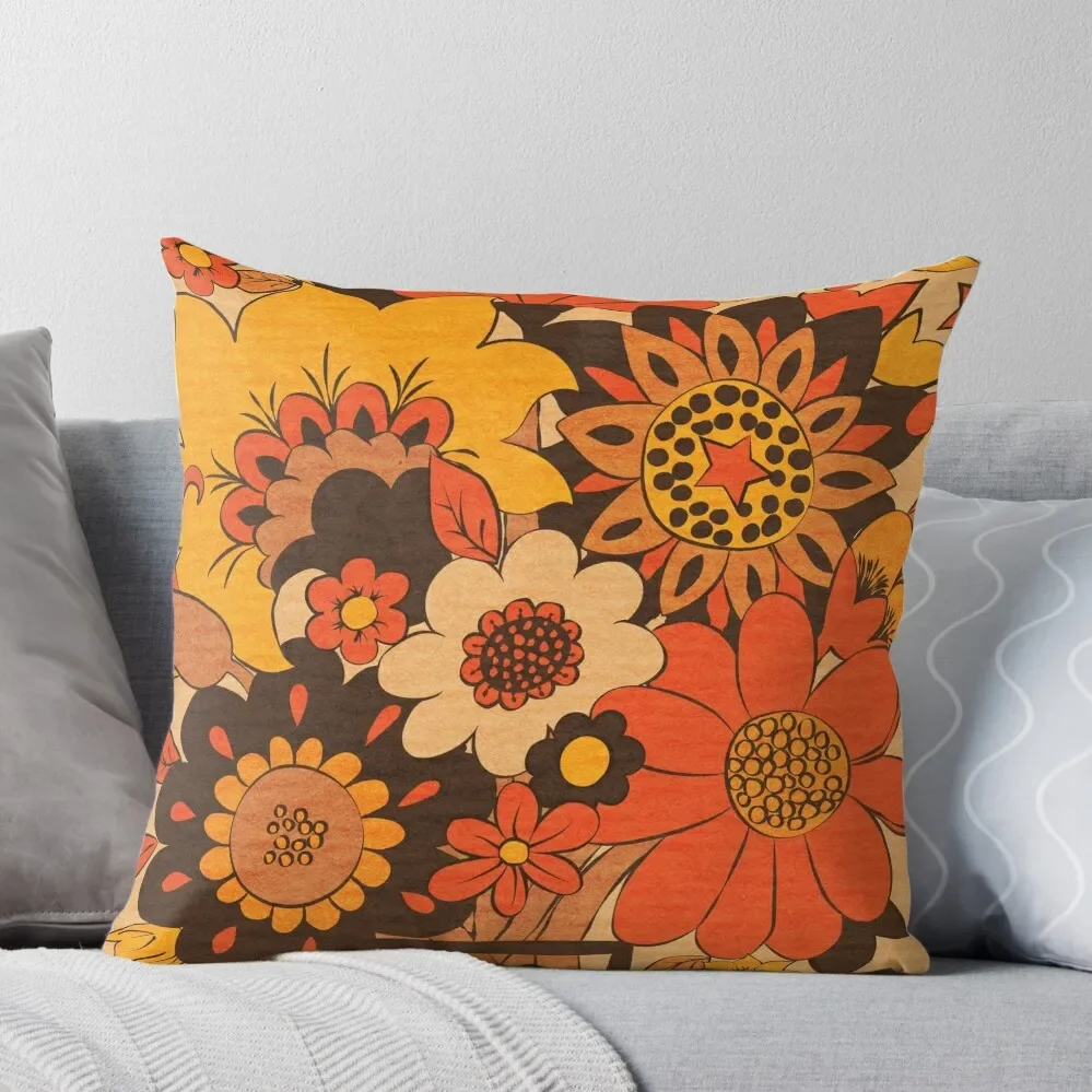 

Retro 70s Flower Vase, Orange, yellow, Brown Throw Pillow Pillow Cases Cushions Cover Pillowcase