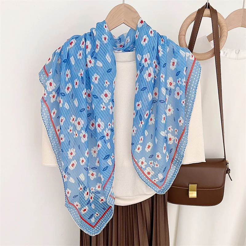 New Spanien Garten Blumen quadratische Baumwolle Viskose Schal Schal hochwertige Druck weiche Schals und Wraps Bufandas muslimischen Hijab 90*90cm – Detail 14