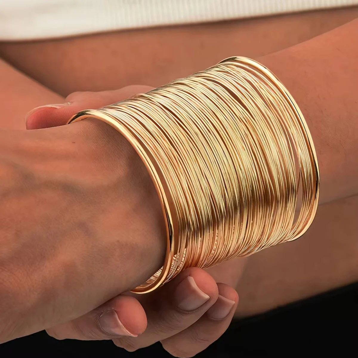 Vintage Hyperbolic Layered Wide Wire Bracelet Cuff Bangle - Image 5
