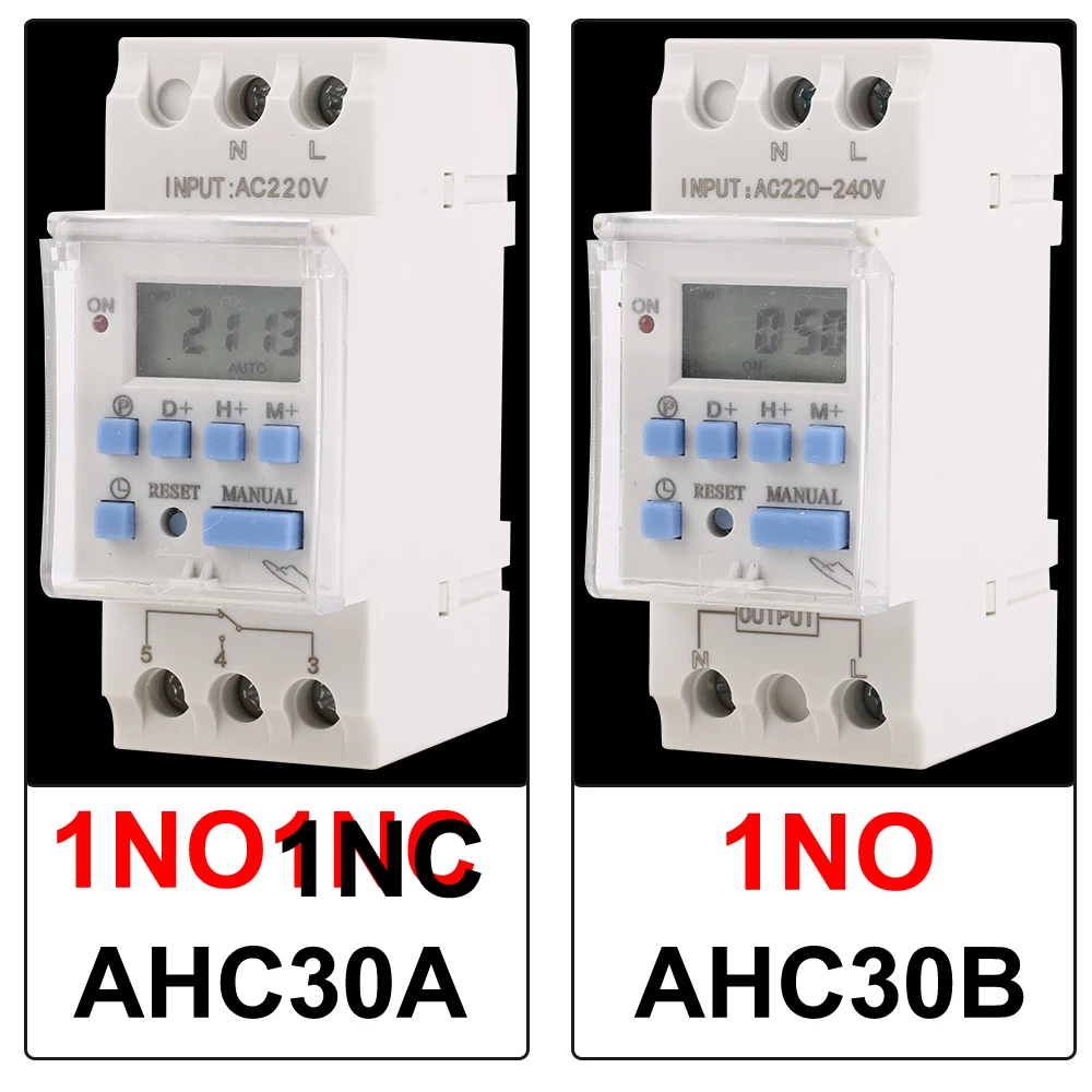 AHC30A New Type 40A Din Rail 2 wire Weekly 7 Days Programmable Digital TIME SWITCH Relay Timer Control AC 12V 24V 110V 220-240V 2
