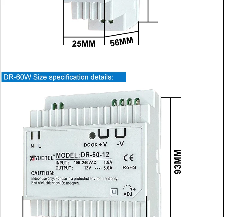 Description Picture 6 of item15W 30W 60W 100W Ultrathin Switching Power Supply 5V 15V 12V 24V HDR DIN Rail Mounting Transformer