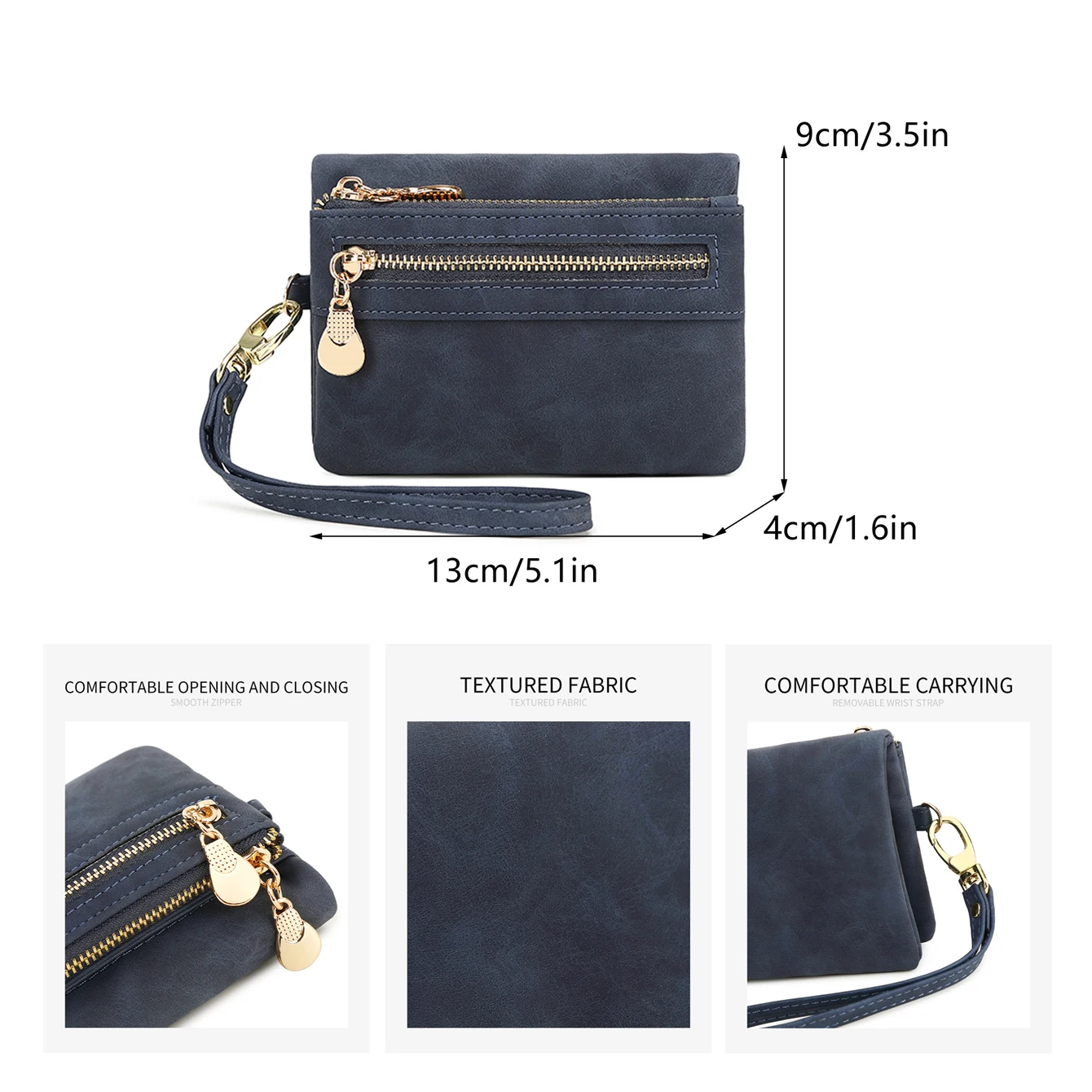 Retro foldingzipper wallet high-quality PUleather portablemultifunctional women's walletfashionable withID card window wrist bag 5