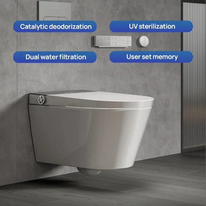YYHC-Wall Hung Mounted Smart Toilet External Remote Button ECO Flush Siphon Flushing Toilet Wiht Concealed Toilet Tank 2