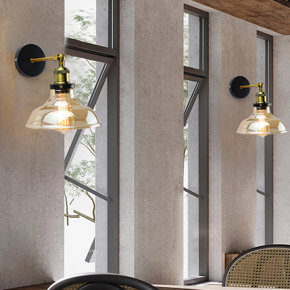 GZMJ LED Coffee Bar Loft Vintage Hang Lamp Wall Light Glass Rope Industrial Smoky Grey Kitchen Garden
