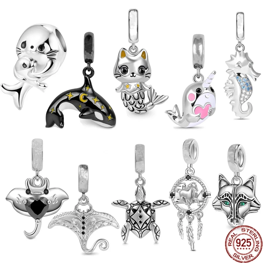 

NEW 925 Sterling Silver Killer Whale,Narwha Sea,Turtle & Manta Ray Original Dangle Charm Beads Fit Pandora Bracelet Jewelry Gift