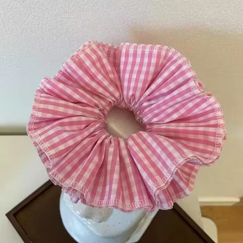 Summer Cute Plaid Cotton Hair Scrunchies - Extra Large Four-Layer Headwear