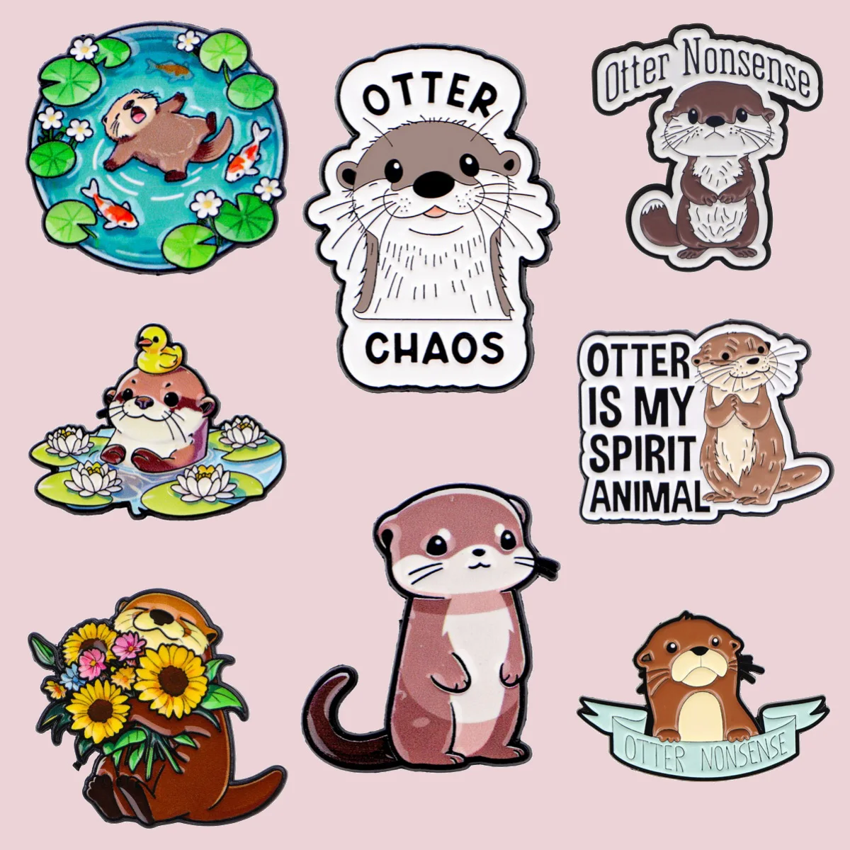 Charming Flower Bouquet Otter Enamel Pin - Cute Animal Brooch Badge for Backpack & Clothing Accessories