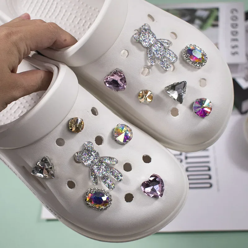 

1 Set Glitter Love Bear Novelty Cute Shoe Croc Charms PVC Shoe Decorations Clogs Sneakers Slippers Accessories Kid Girl Gift