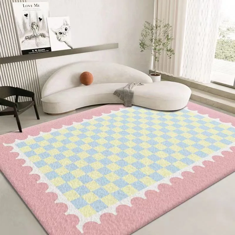 Floor Mat VIKAMA Ins Cream Style Girl Imitation Cashmere Carpet Bedroom Bedside Living Room Full Of Non-Slip Easy Care Carpet Home Decor